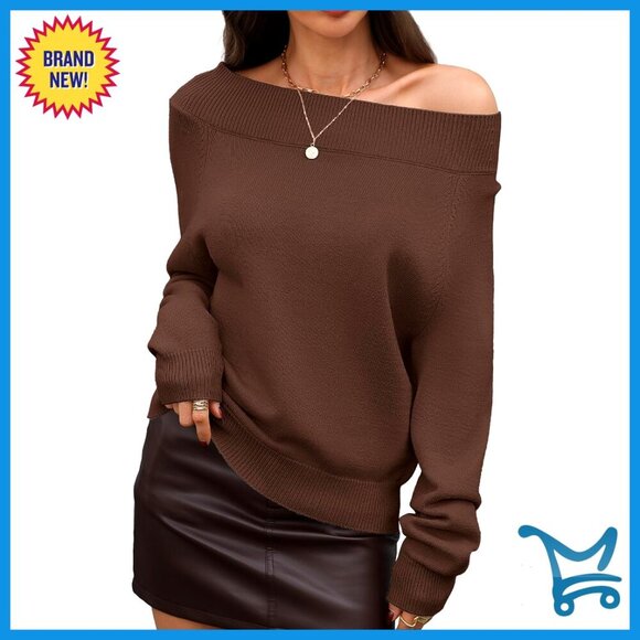 Sweaters - Off Shoulder Sweater Cozy Pullover Long Sleeve Chic Casual Fall Winter Outfit